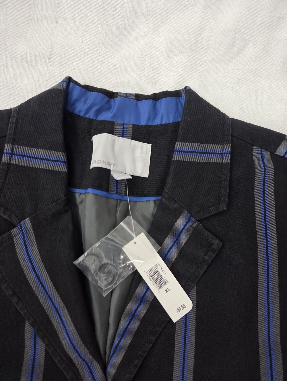 NWT Old Navy Vertical Striped Cotton Stretch Blazer Jacket Blue Black - XL - Picture 2 of 9